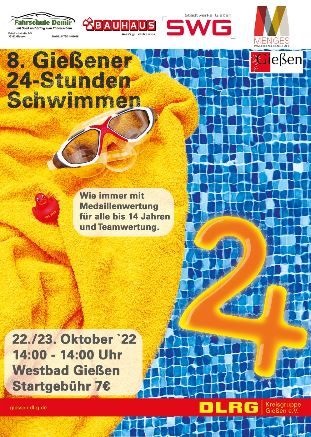Unser Plakat zum 8. Gießener 24-Stunden-Schwimmen 2022